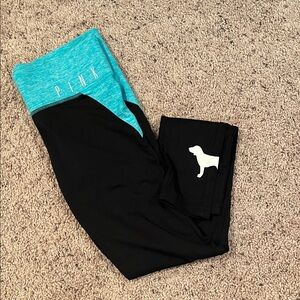PINK Victoria's Secret Kids Teal and Black Leggings
